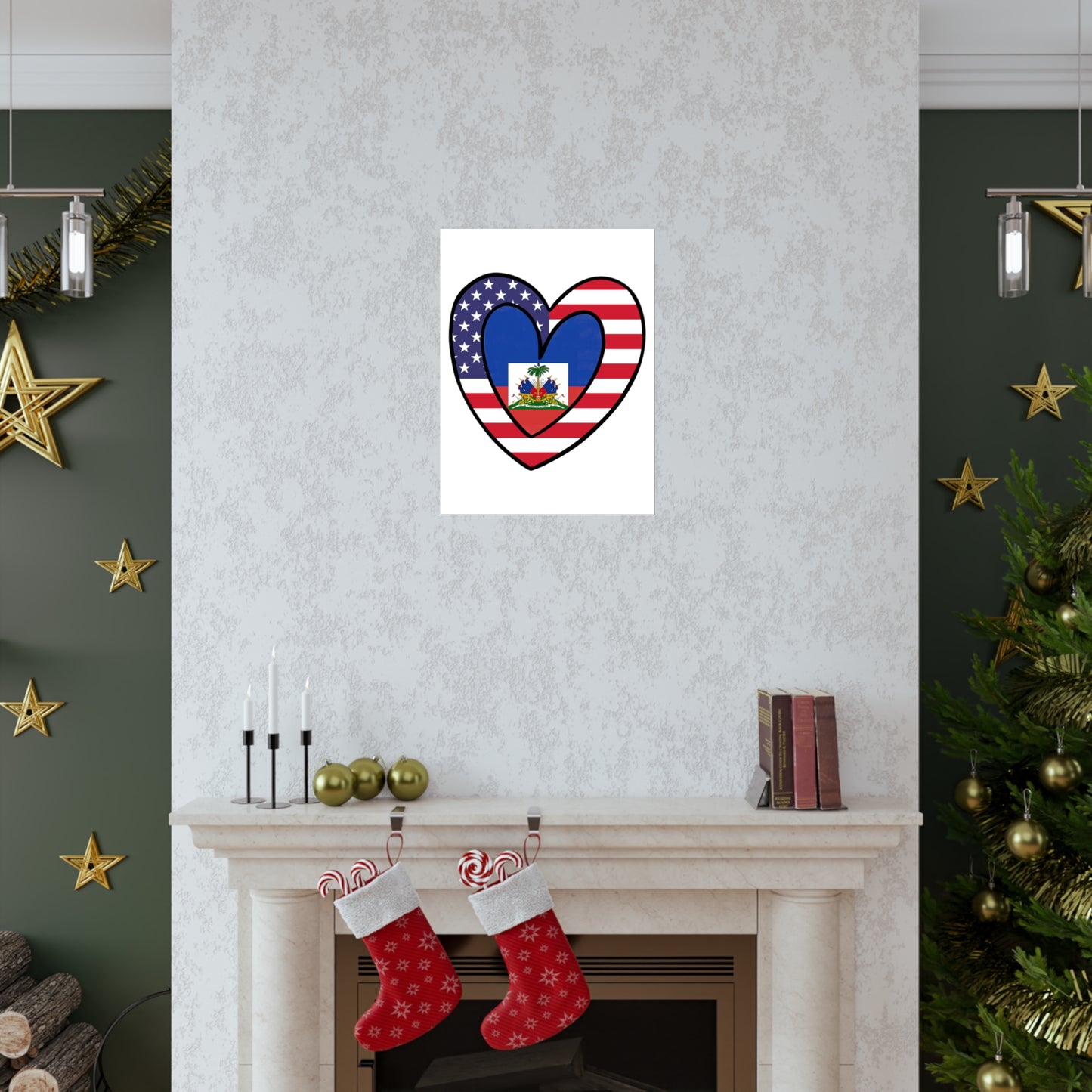 American Haitian Flag Inner Heart USA Haiti Premium Matte Poster