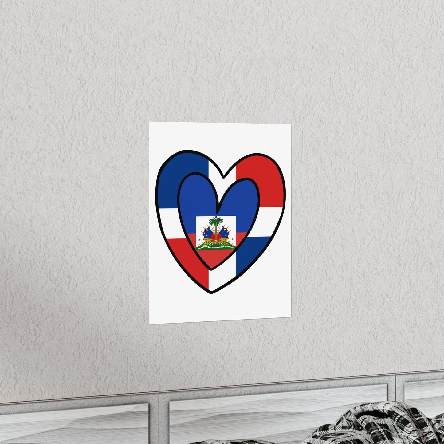 Dominican Haitian Flag Inner Heart DR Republic Haiti  Premium Matte Poster