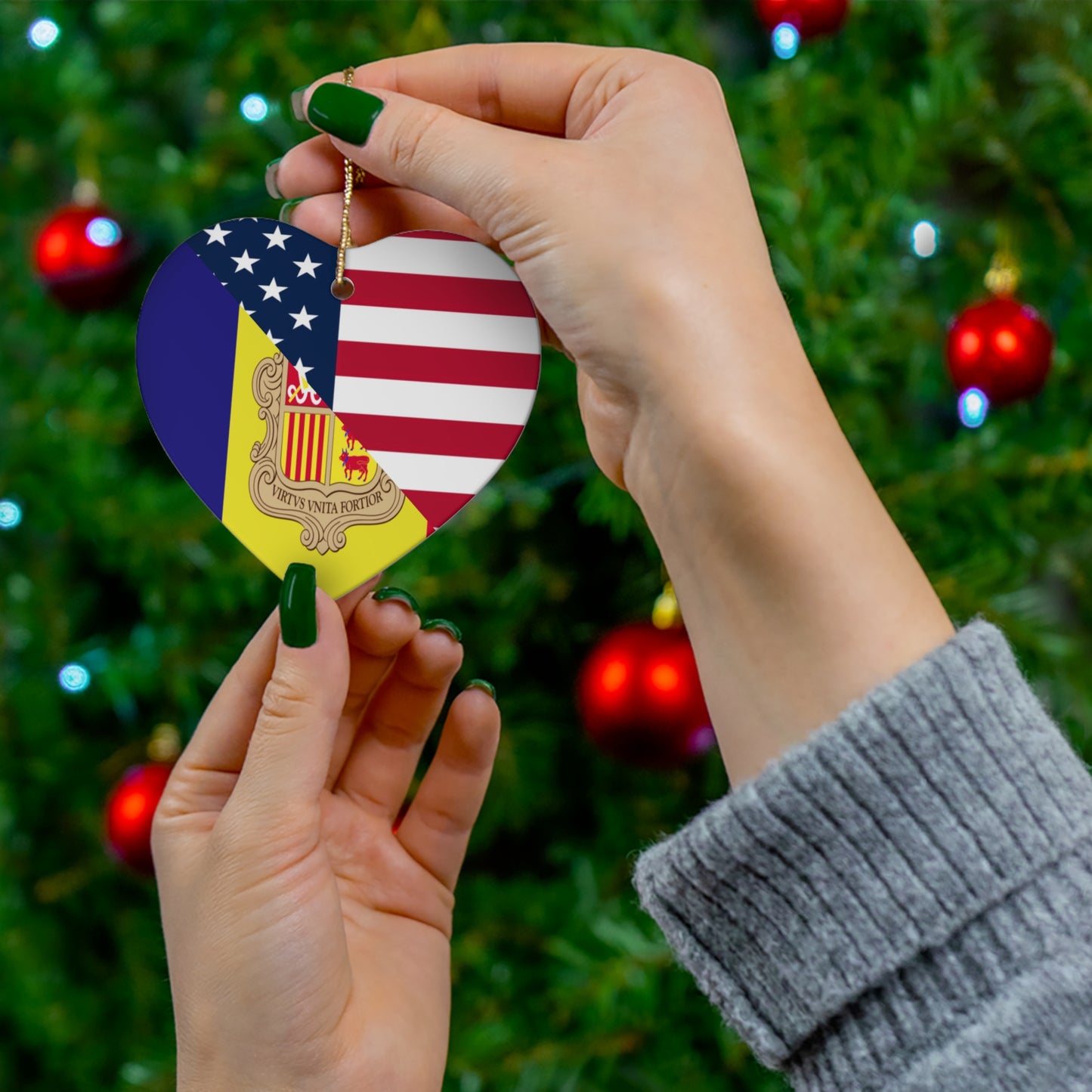 Andorra American Flag Andorran USA Ceramic Ornament | Christmas Tree Ornaments