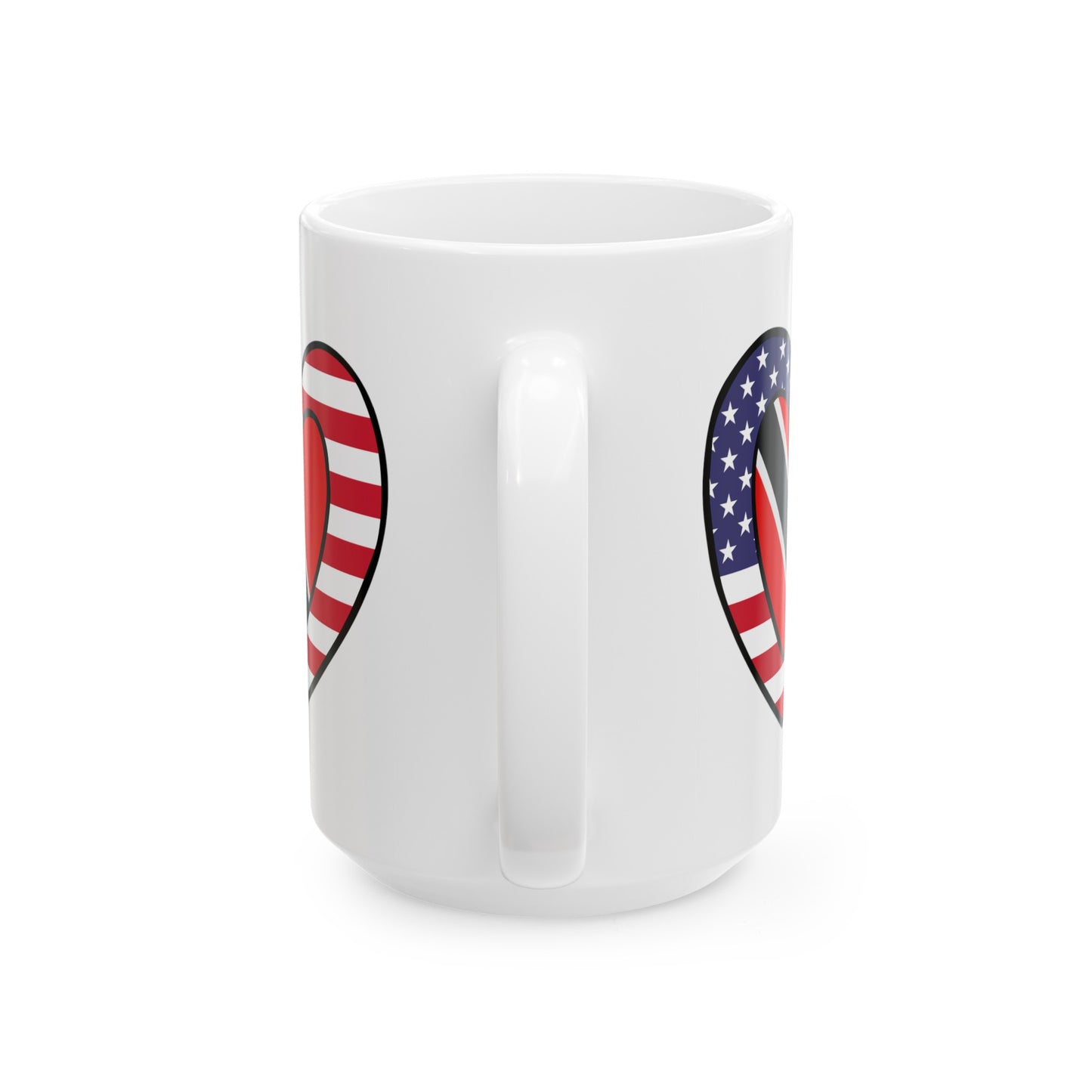 Trinidad Tobago American Heart Valentines Day Gift Half Trini USA Flag Ceramic Mug 11oz, 15oz Cup