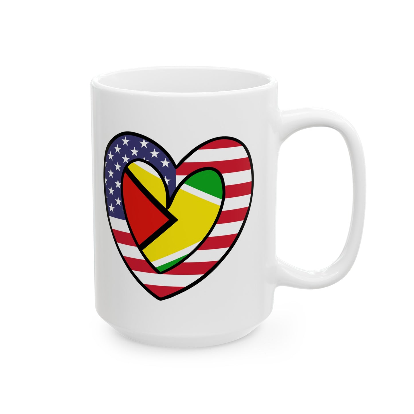 Guyanese American Heart Valentines Day Gift Half Guyana USA Flag Ceramic Mug 11oz, 15oz Cup