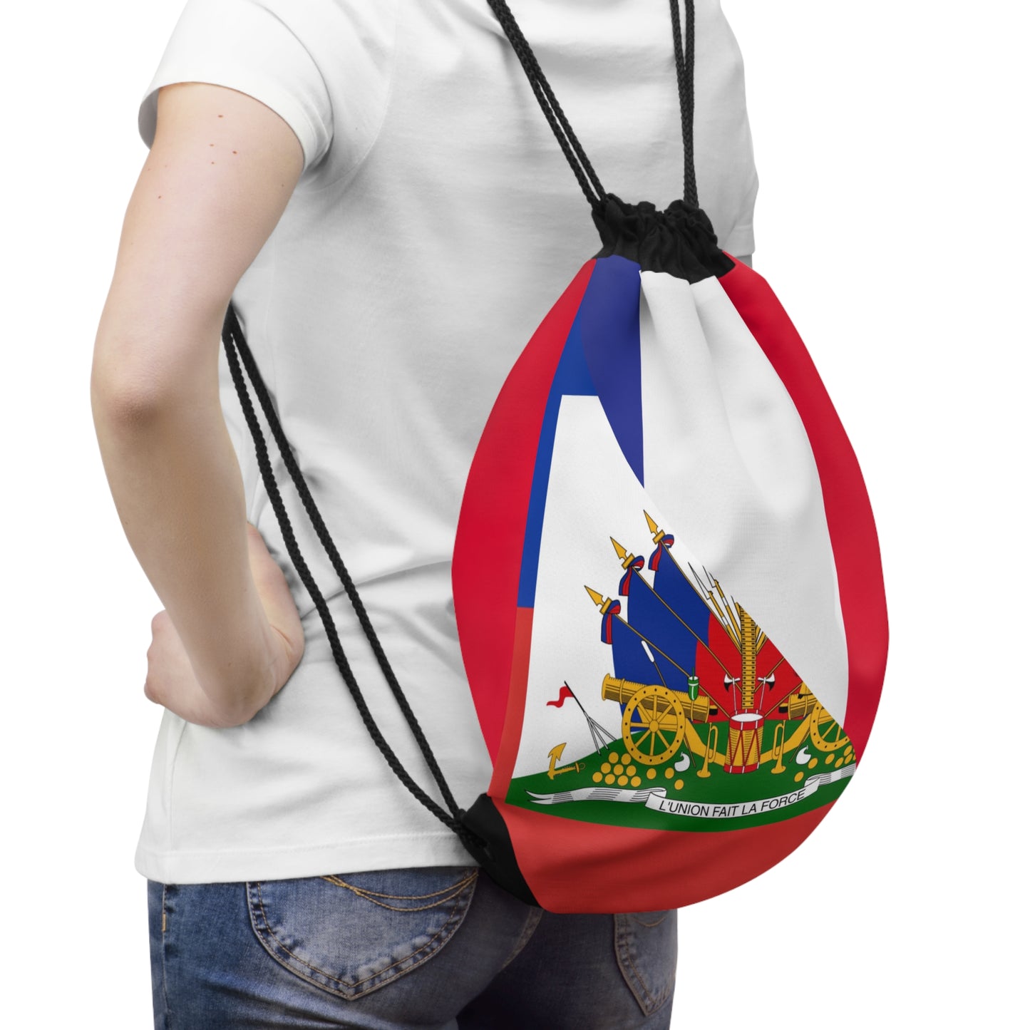 Haitian French Flag Half Haiti France Drawstring Bag