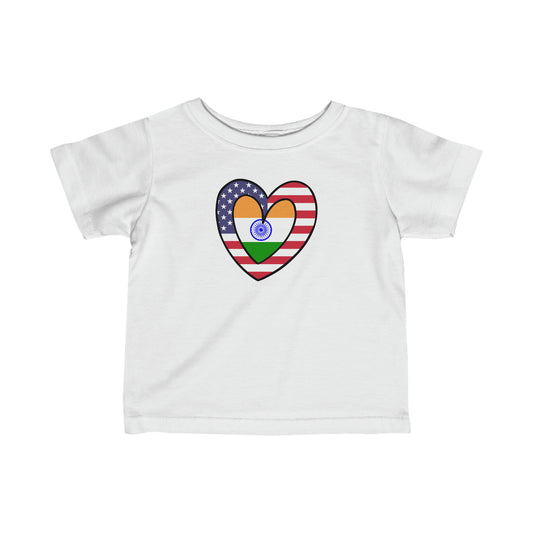 Infant American Asian Indian Flag Inner Heart USA India Toddler Tee Shirt