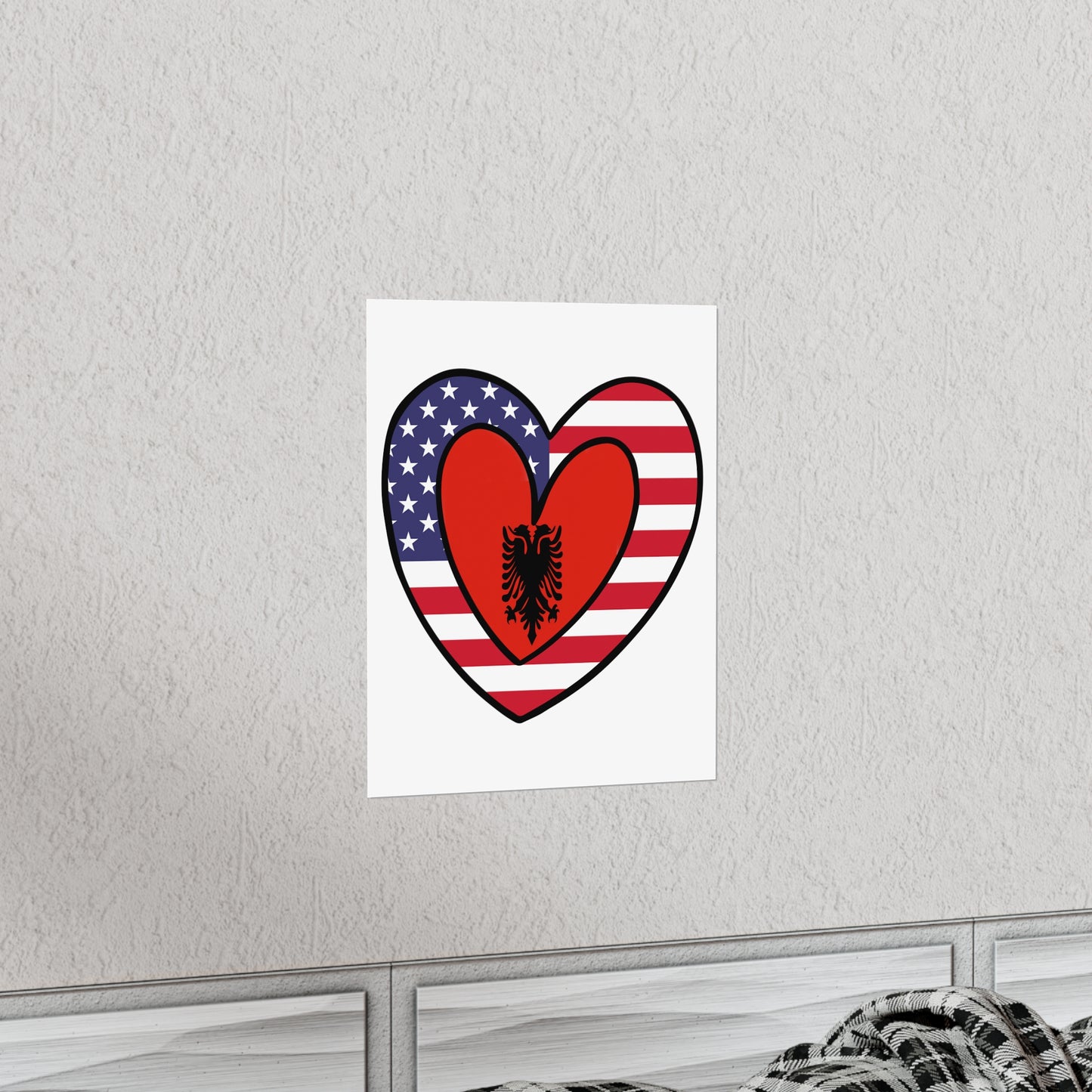 Albanian American Heart Valentines Day Gift Half Albania USA Flag Premium Matte Poster