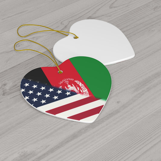 Afghanistan USA Flag | Half Afghan American Ceramic Ornament | Christmas Tree Ornaments