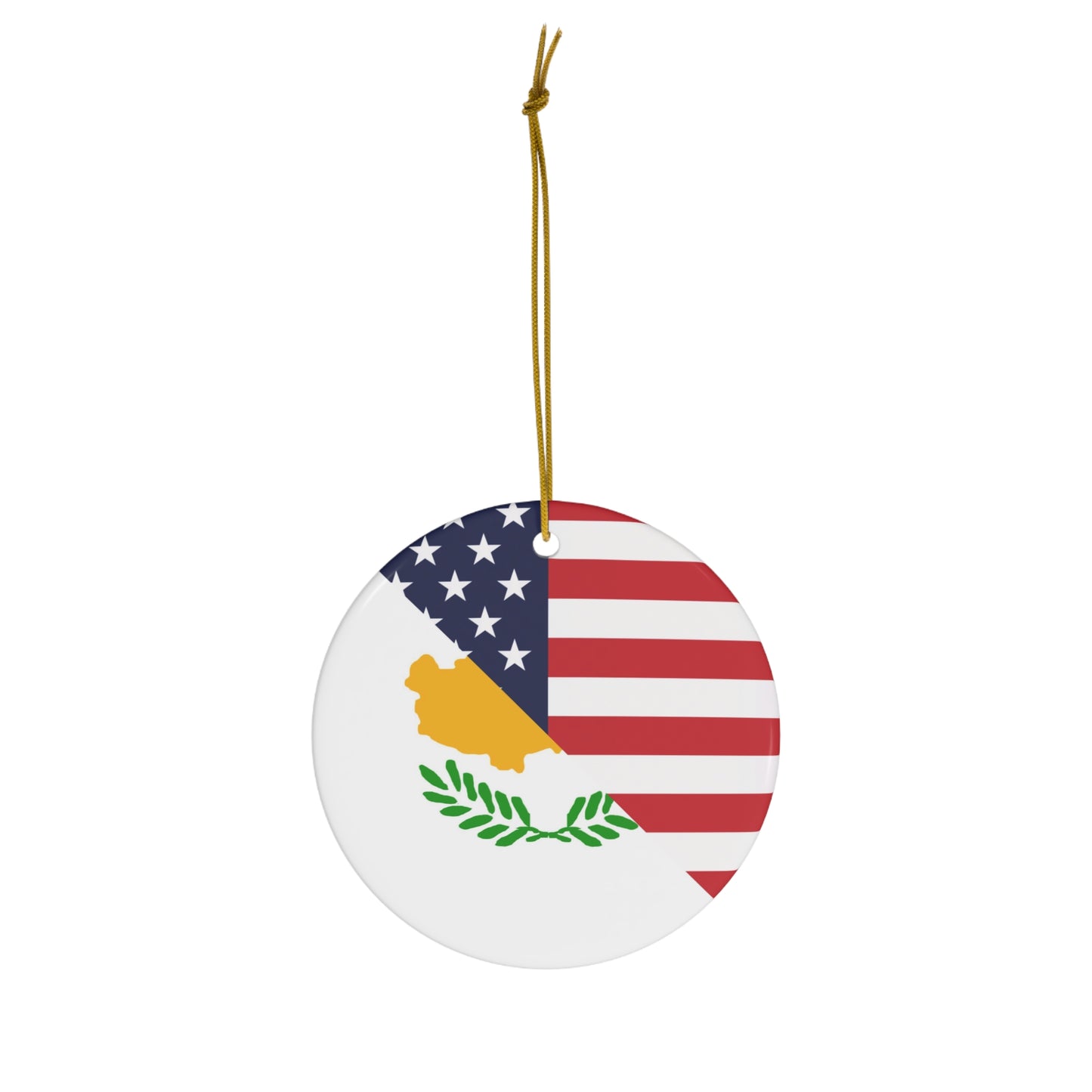 Cyprus American Flag Half USA Ceramic Ornament | Christmas Tree Ornaments