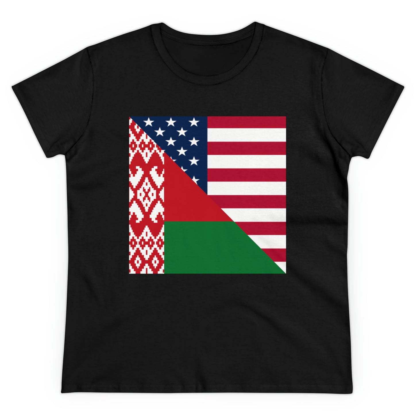 Women's Belarus American Flag Half USA Cotton Tee Shirt