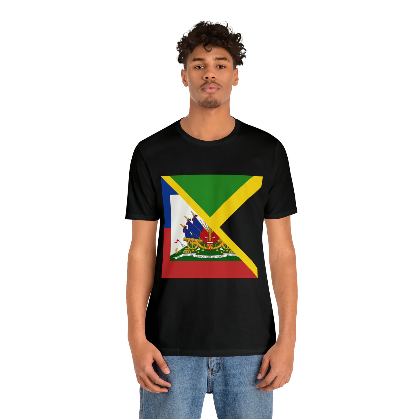 Half Haitian Jamaican Flag Tee | Haiti Jamaica Men Women Shirt