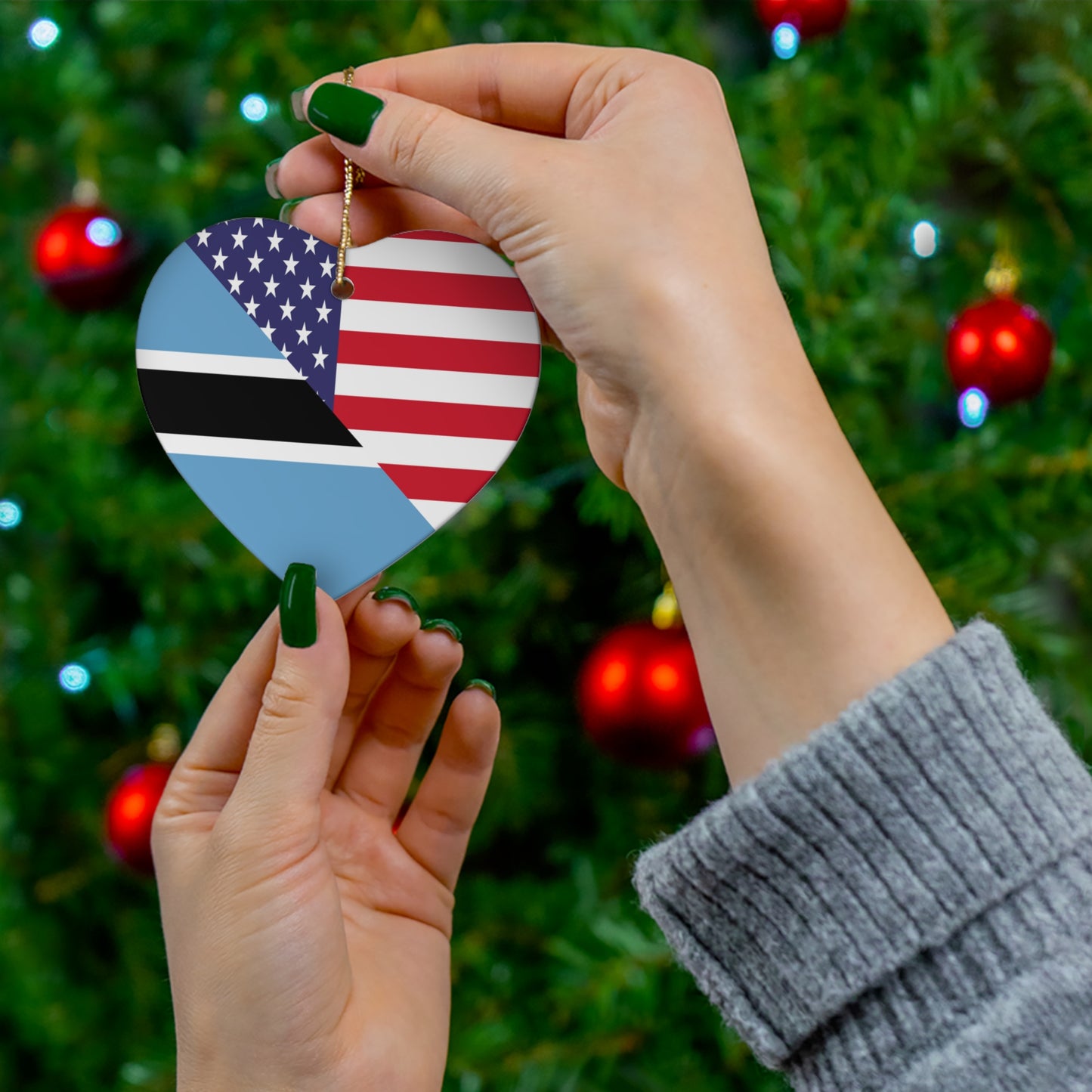 Botswana American Flag USA Ceramic Ornament | Christmas Tree Ornaments