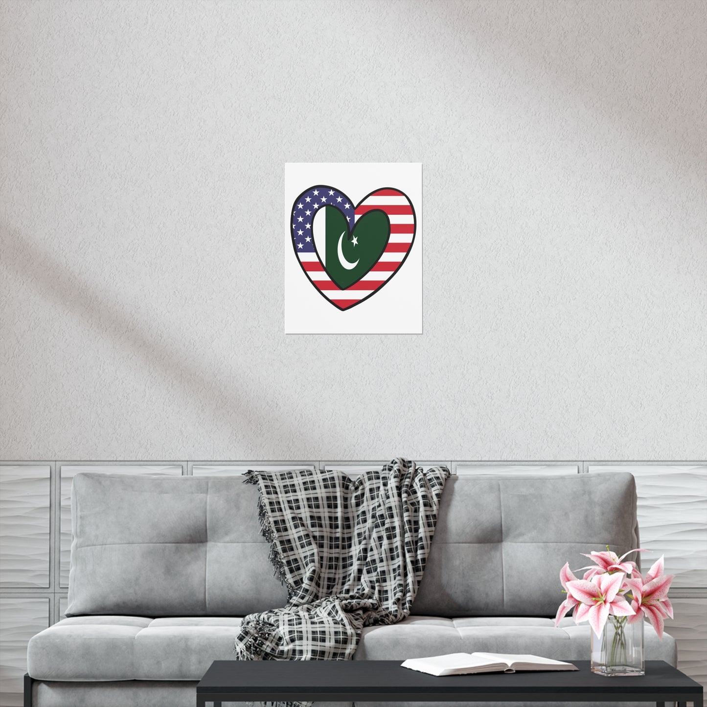 Pakistani American Heart Valentines Day Gift Half Pakistan USA Flag Premium Matte Poster