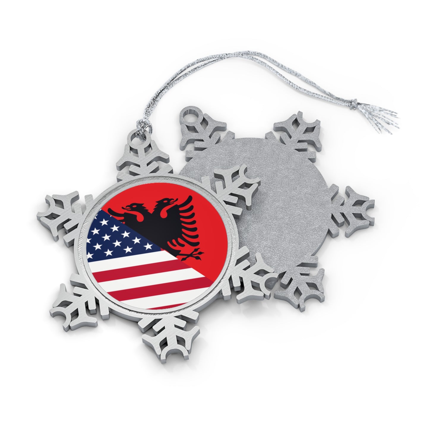 Albanian American Flag Albania USA Pewter Snowflake Ornament