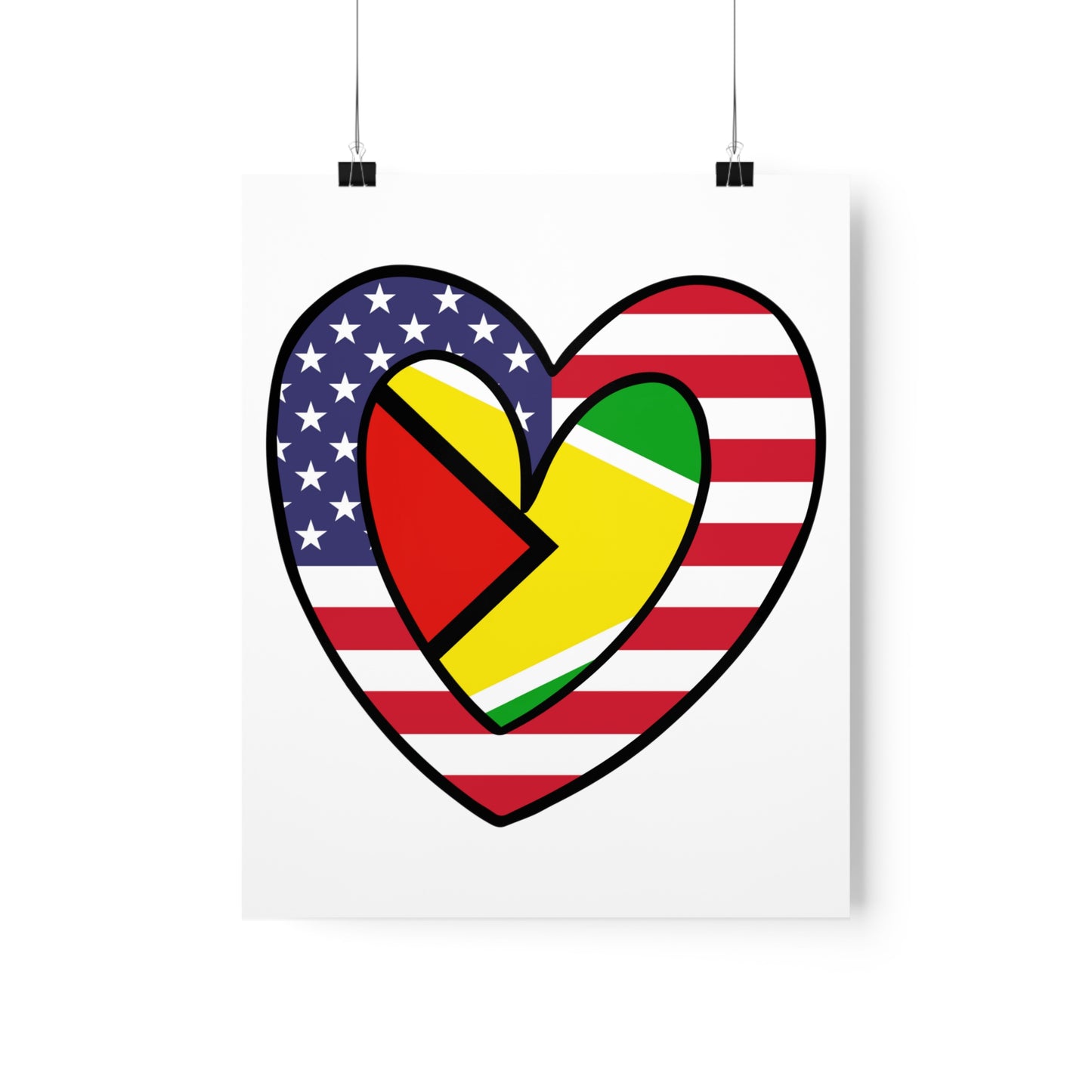 Guyanese American Heart Valentines Day Gift Half Guyana USA Flag Premium Matte Poster