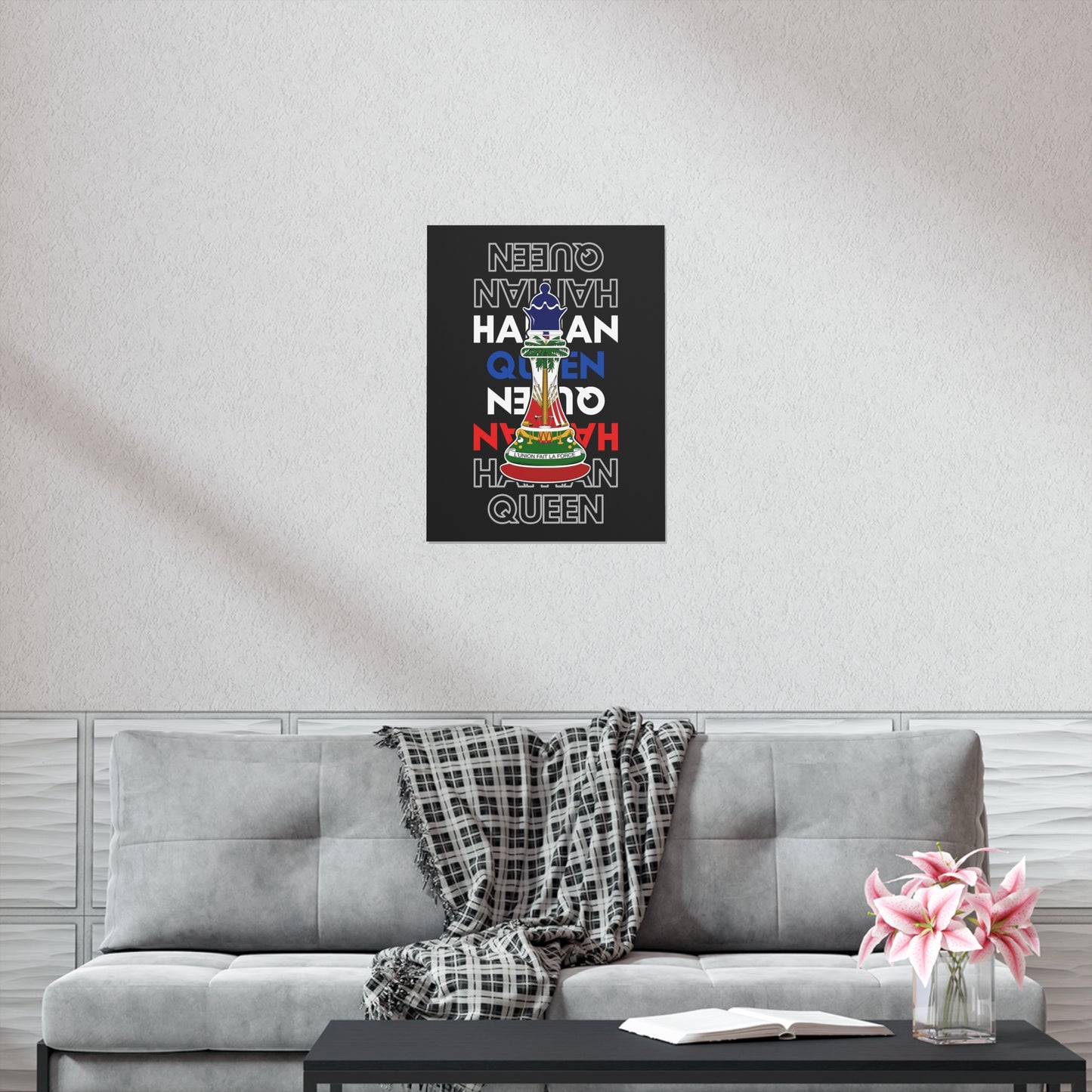 Haitian Queen Chess Piece Text | Haiti Flag Premium Matte Poster