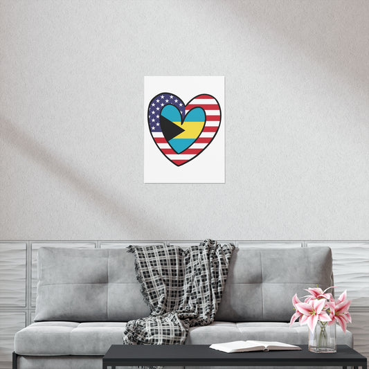 Bahamas American Heart Valentines Day Gift Half Bahamian USA Flag Premium Matte Poster