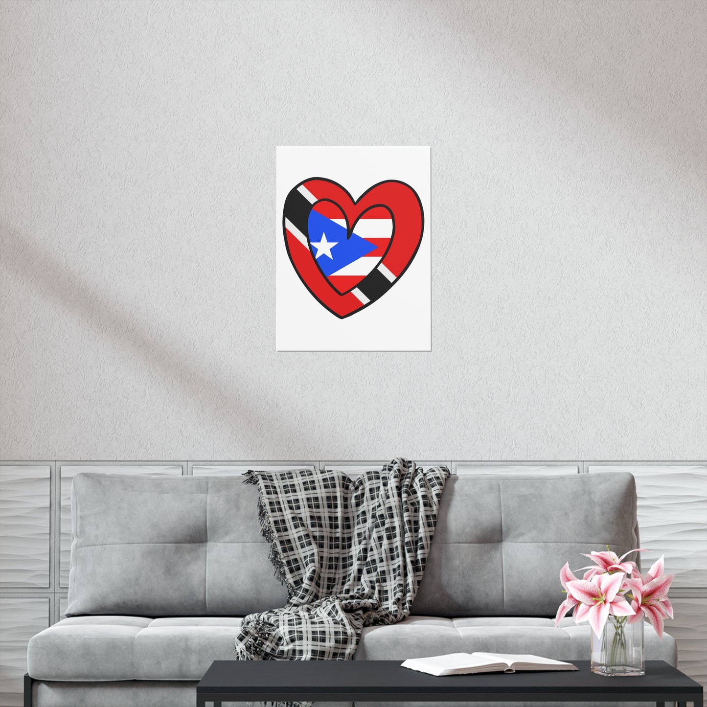 Puerto Rican Trini Heart Valentines Day Gift Half PR Trinidad Flag Premium Matte Poster