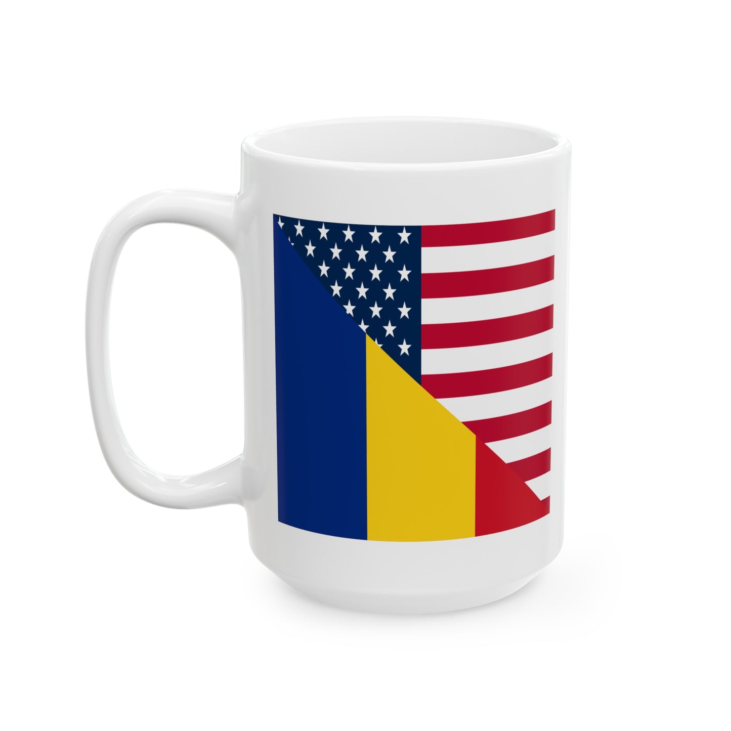 Romania American Flag Half Romanian USA Ceramic Mug 11oz, 15oz Cup