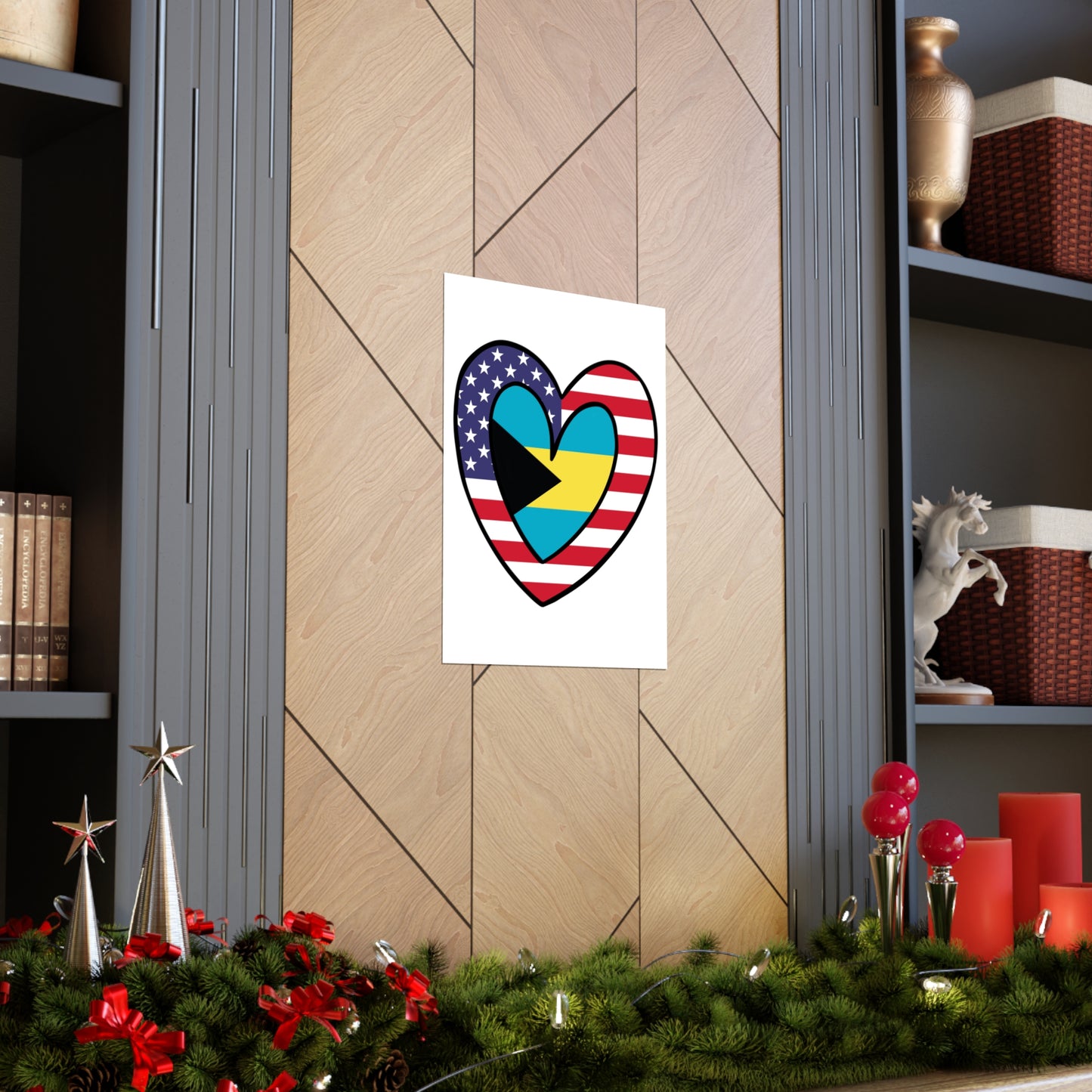 Bahamas American Heart Valentines Day Gift Half Bahamian USA Flag Premium Matte Poster