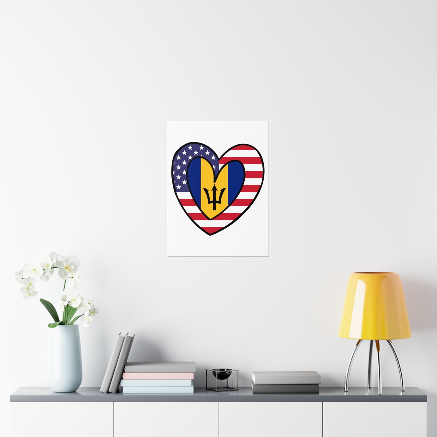 Bajan American Heart Valentines Day Gift Half Bahamas USA Flag Premium Matte Poster