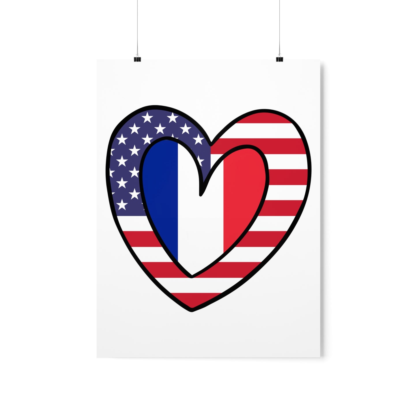 French American Heart Valentines Day Gift Half France USA Flag Premium Matte Poster