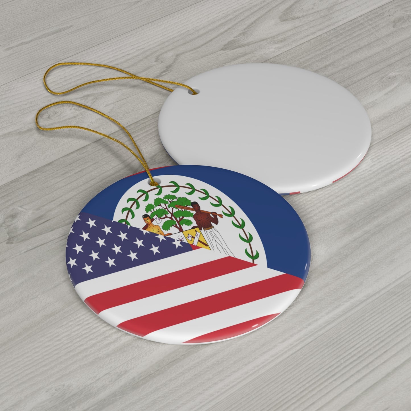 Belize American Flag Half Belizean USA Ceramic Ornament | Christmas Tree Ornaments