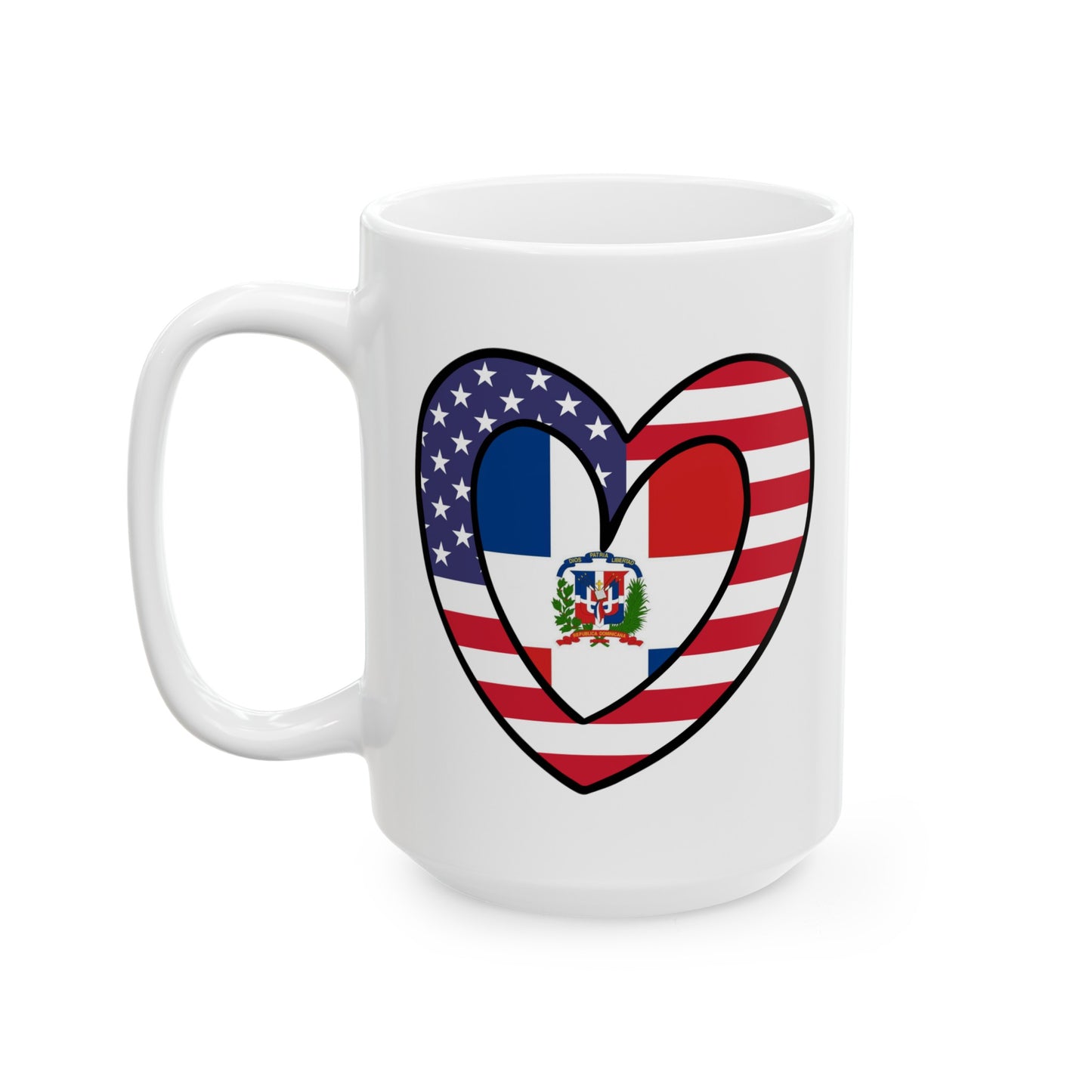 Dominican Republic American Heart Valentines Day Gift Half Dominicano USA Flag Ceramic Mug 11oz, 15oz Cup