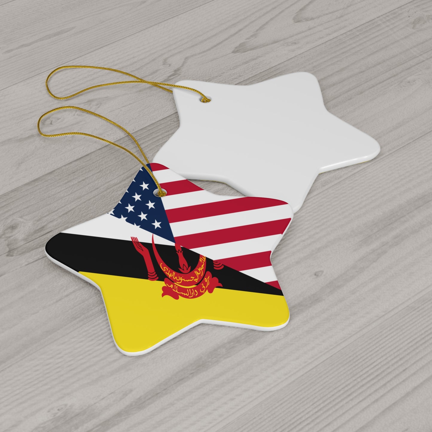 Brunei American Flag Half Bruneian USA Ceramic Ornament | Christmas Tree Ornaments