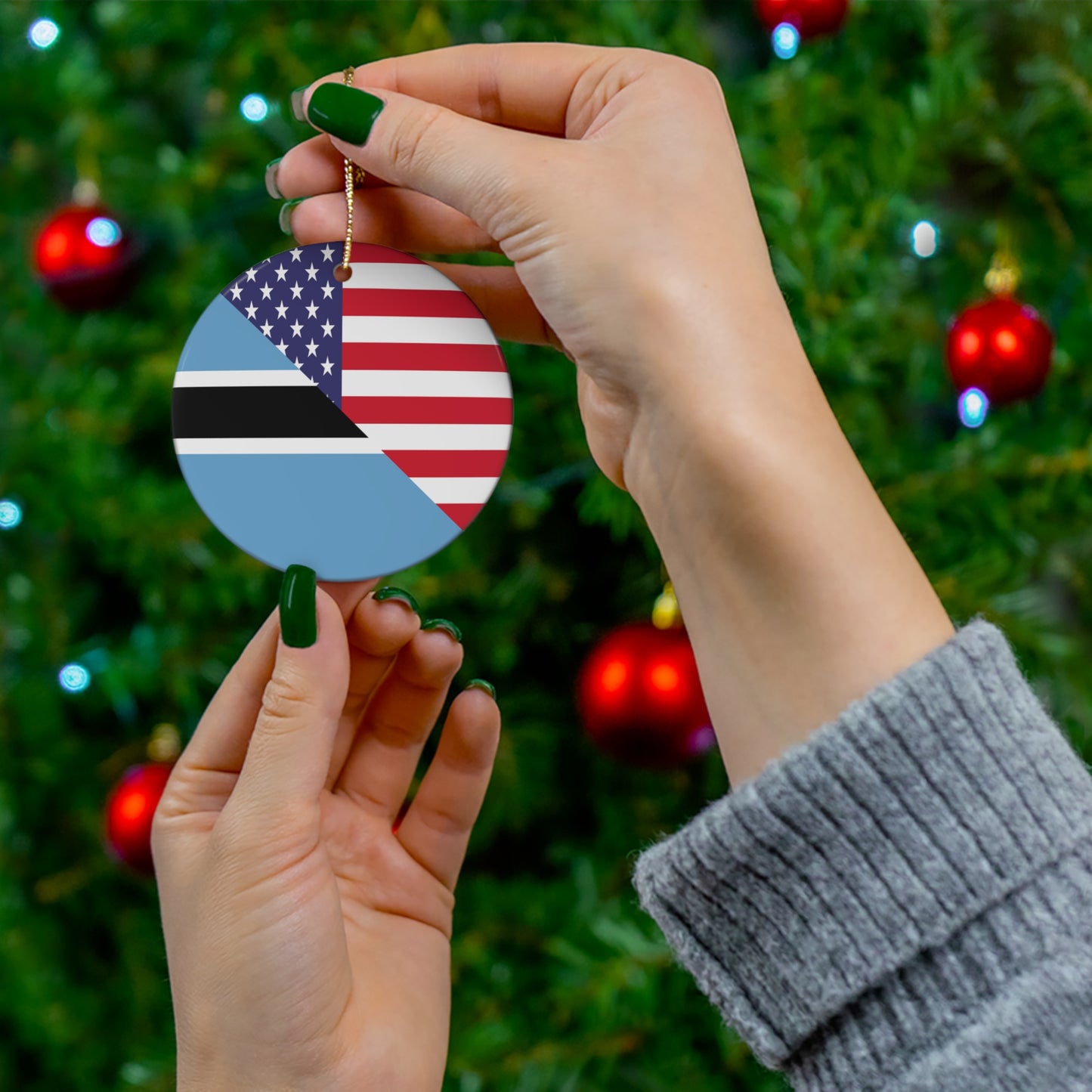 Botswana American Flag USA Ceramic Ornament | Christmas Tree Ornaments