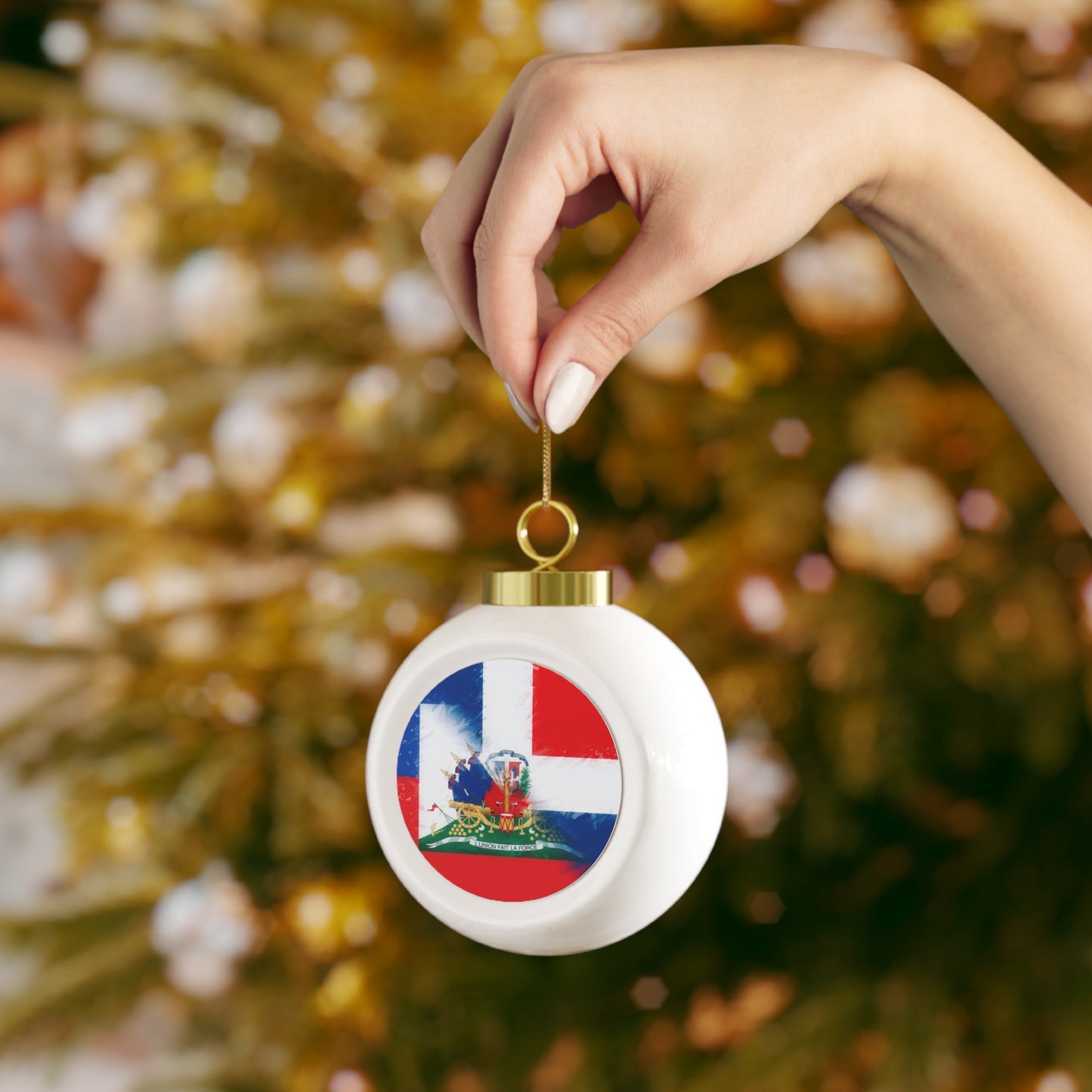 Haiti Dominican Republic Flag | Hispaniola DR Half Haitian Dominican Flag Christmas Tree Ball Ornament