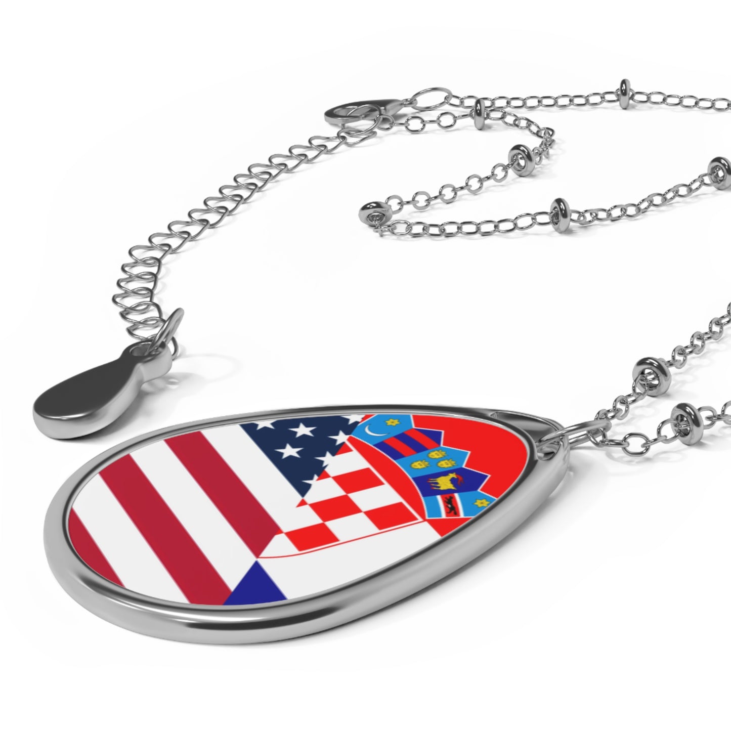 Croatian American Flag Croatia USA Oval Necklace One Size