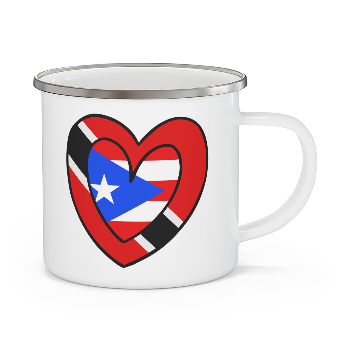 Puerto Rican Trini Heart Valentines Day Gift Half PR Trinidad Flag 12oz Enamel Mug