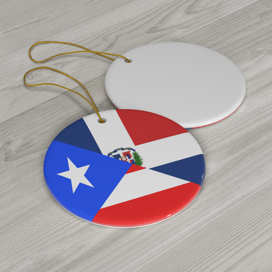 Puerto Rican Dominican Republic Flag Half PR DR Ceramic Ornament | Christmas Tree Ornaments