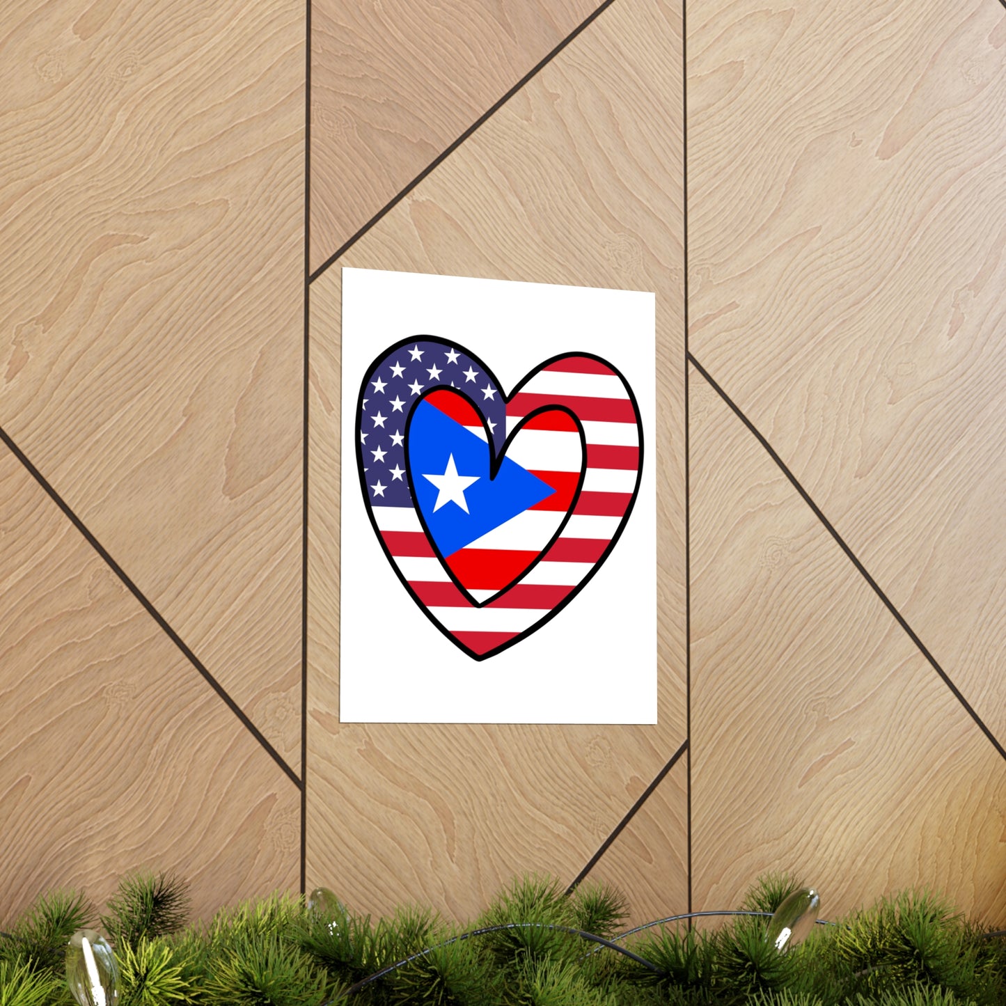 Puerto Rican American Heart Valentines Day Gift Half Boricua PR USA Flag Premium Matte Poster