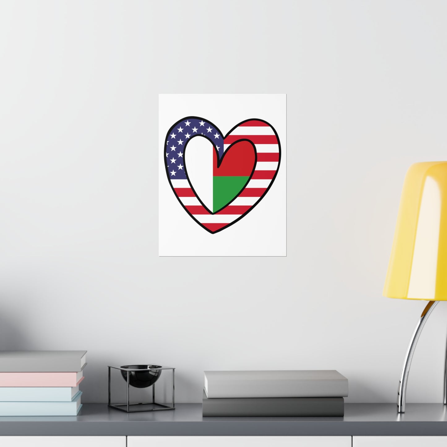 Madagascar American Heart Valentines Day Wedding Gift Half Madagascan USA Flag Premium Matte Poster