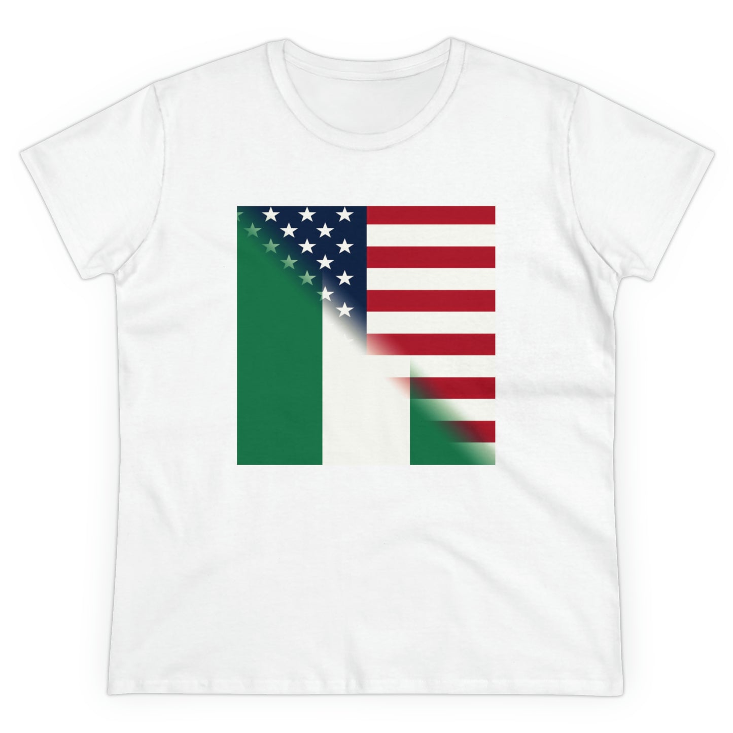 Women's Nigeria America Flag | United States Half Nigerian Cotton Tee Shirt