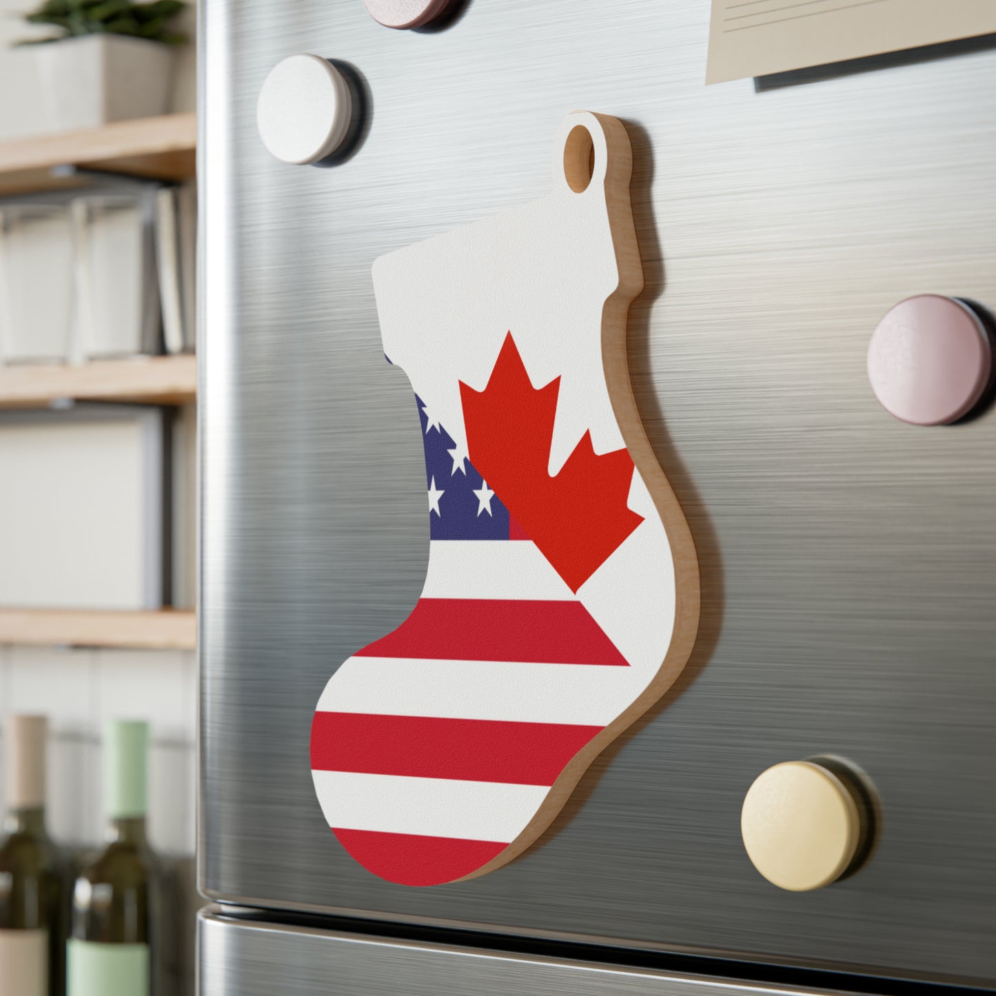 Canadian American Flag Canada USA Wooden Ornament