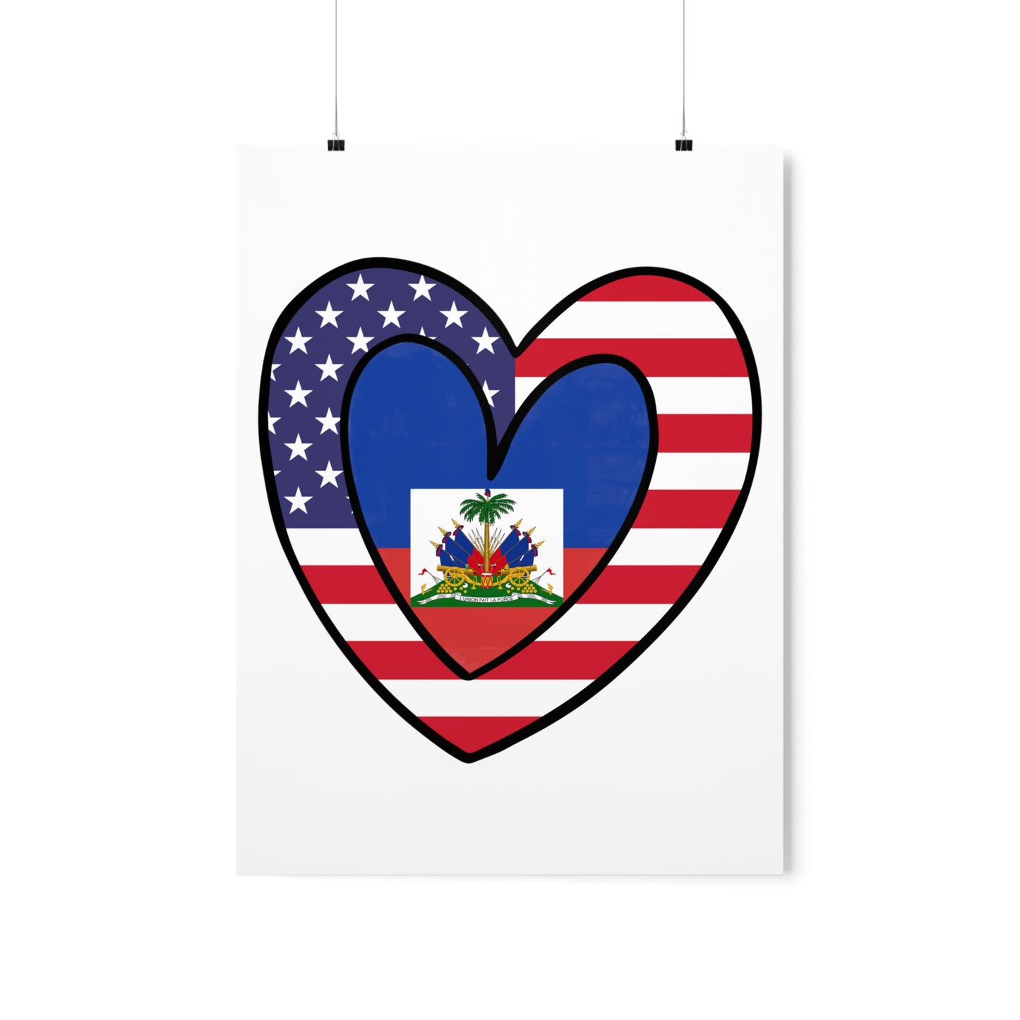 American Haitian Flag Inner Heart USA Haiti Premium Matte Poster