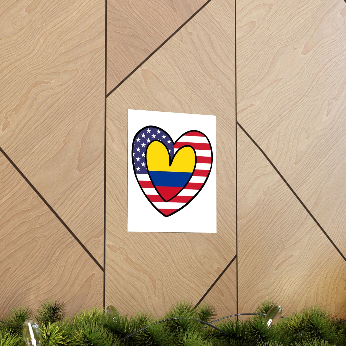 Colombian American Heart Valentines Day Gift Half Colombia USA Flag Premium Matte Poster