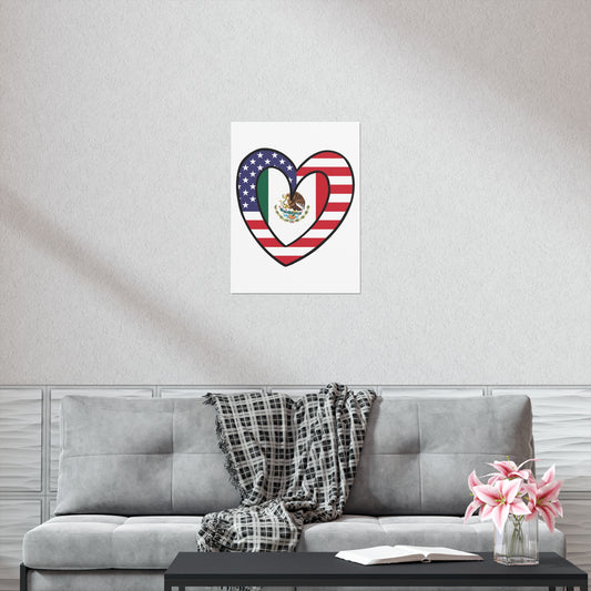 American Mexican Flag Inner Heart USA Mexico  Premium Matte Poster