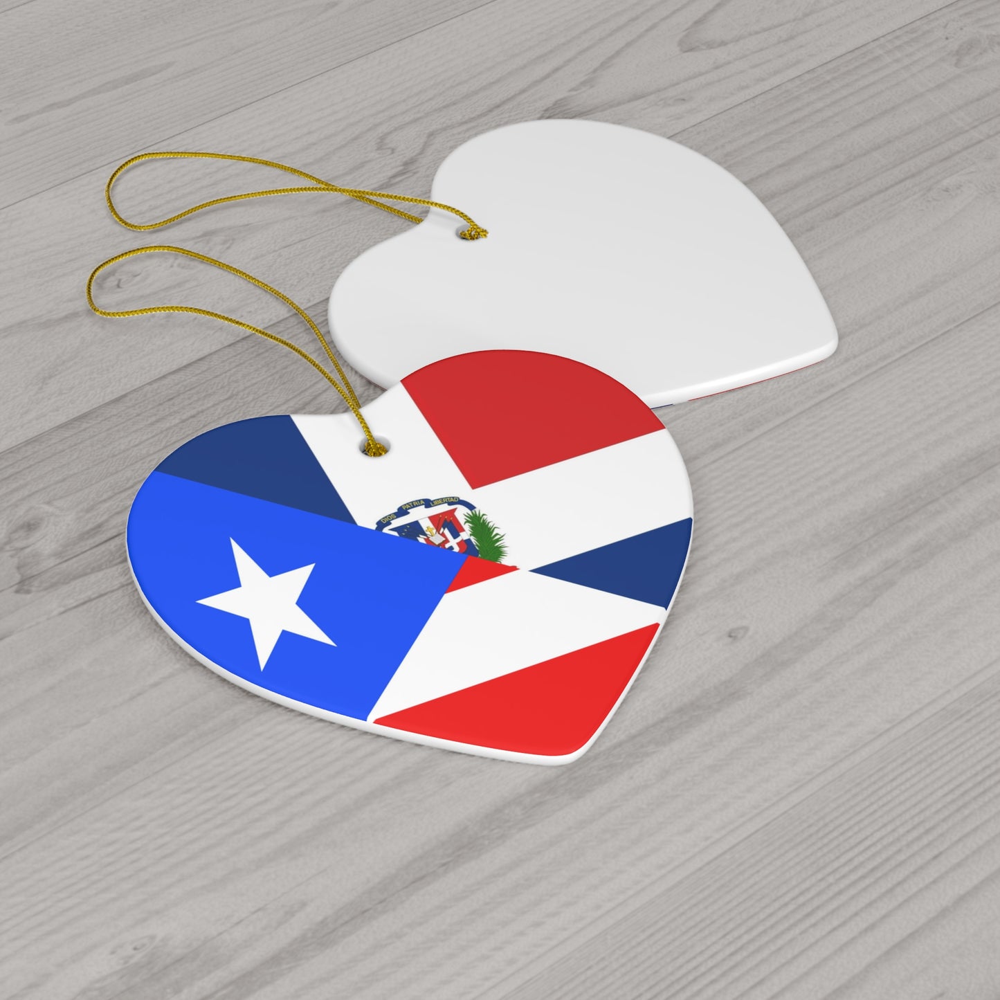 Puerto Rican Dominican Republic Flag Half PR DR Ceramic Ornament | Christmas Tree Ornaments