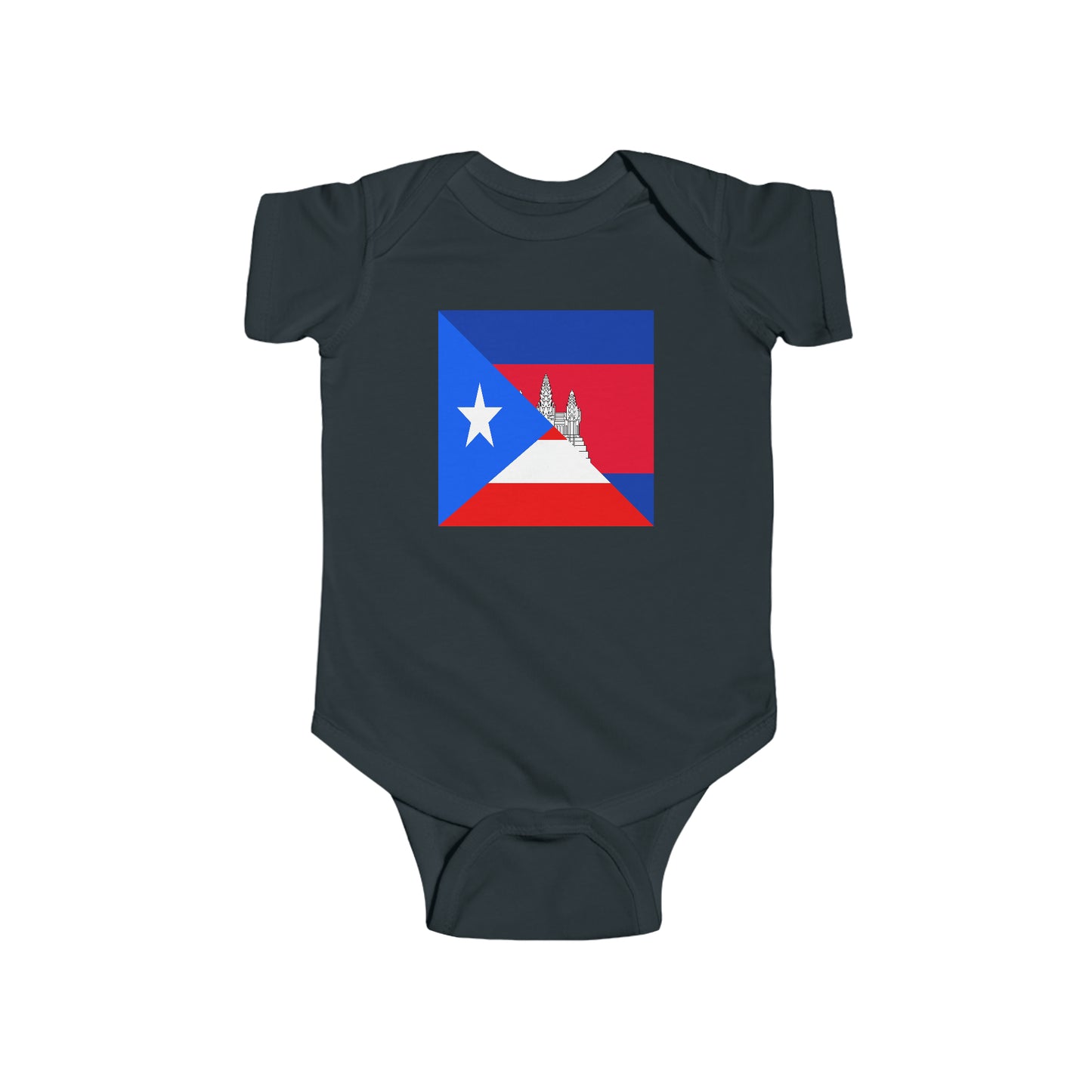 Infant Puerto Rican Cambodian Flag Baby Bodysuit | Half PR Cambodia Boy Girl