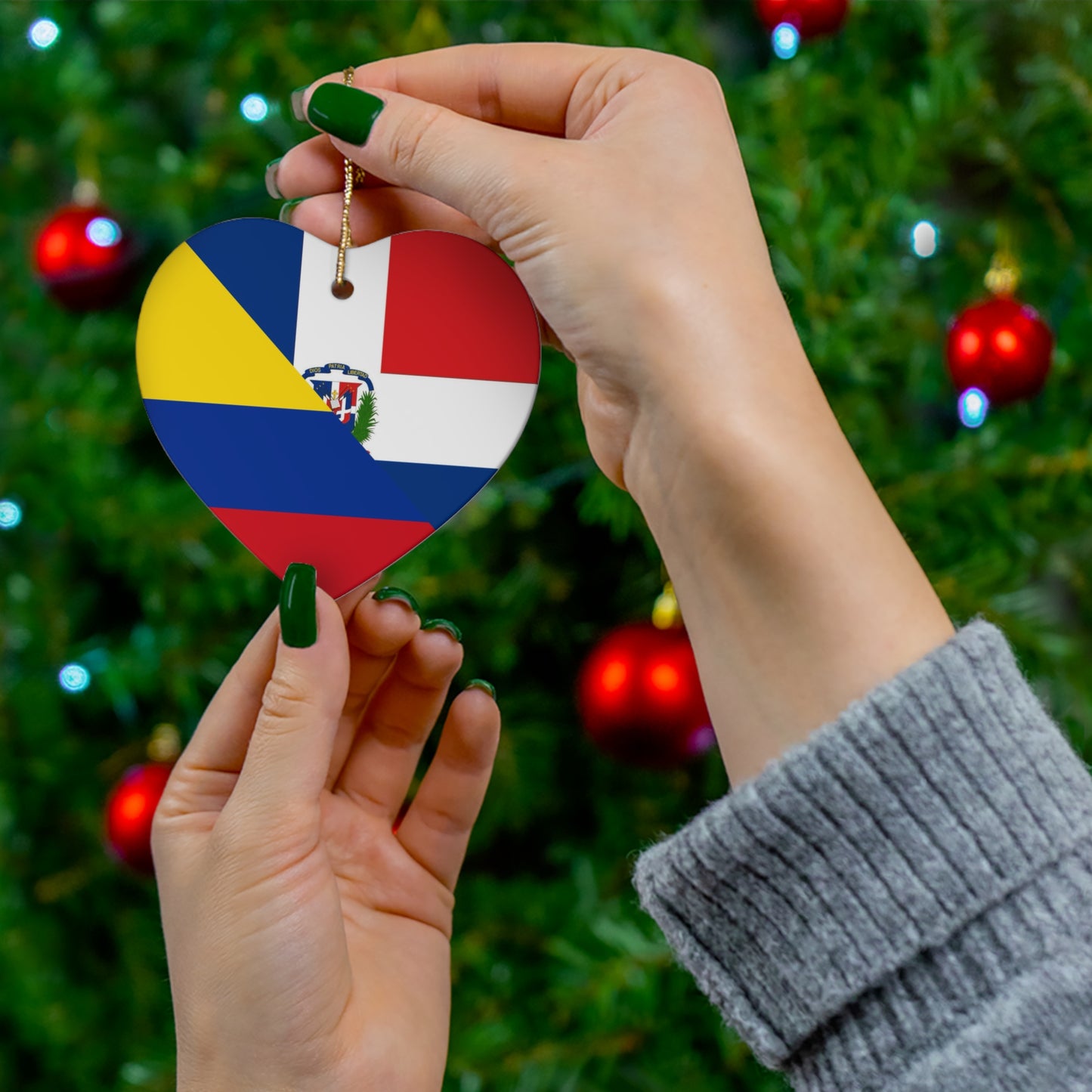 Dominican Colombian Flag Ceramic Ornaments | DR Colombia Dominican Republic Christmas Tree