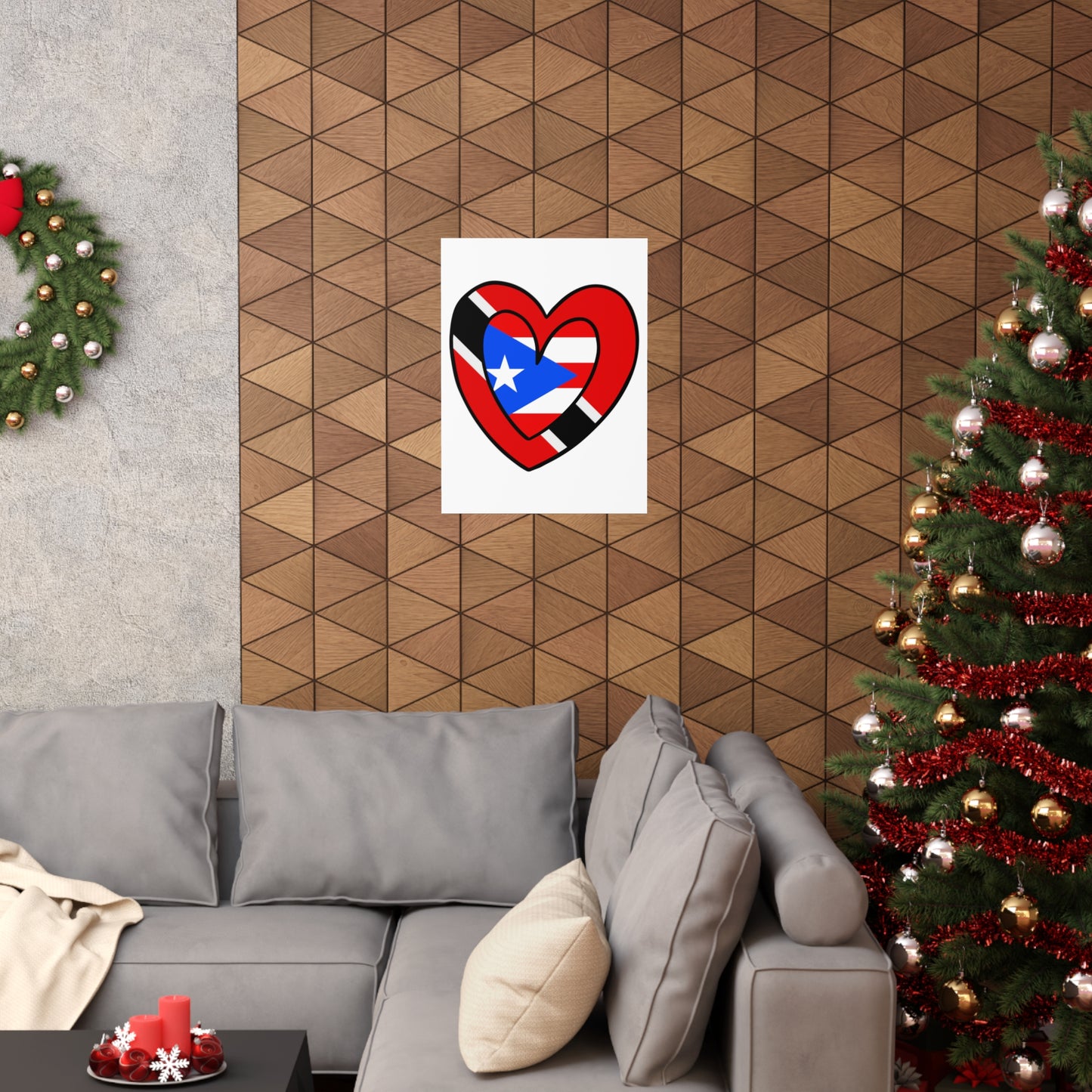 Puerto Rican Trini Heart Valentines Day Gift Half PR Trinidad Flag Premium Matte Poster