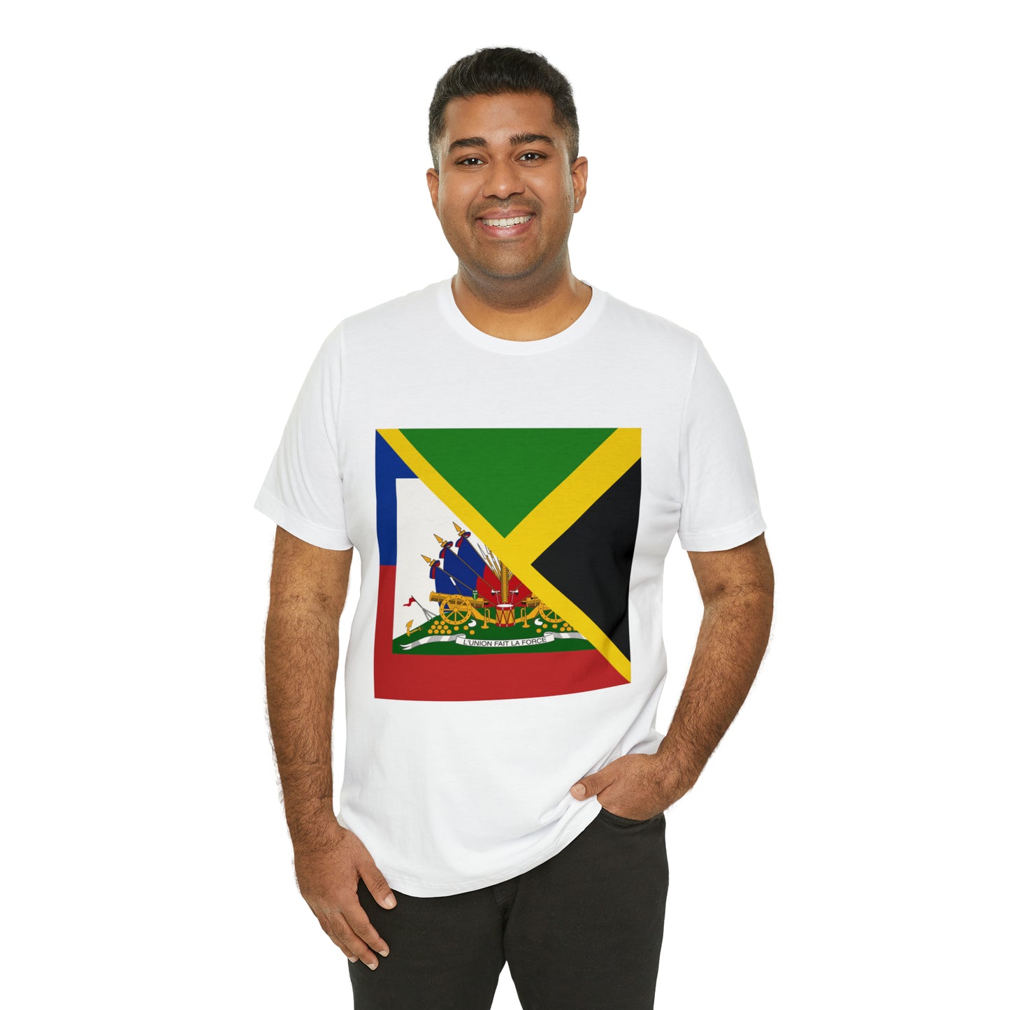 Half Haitian Jamaican Flag Tee | Haiti Jamaica Men Women Shirt