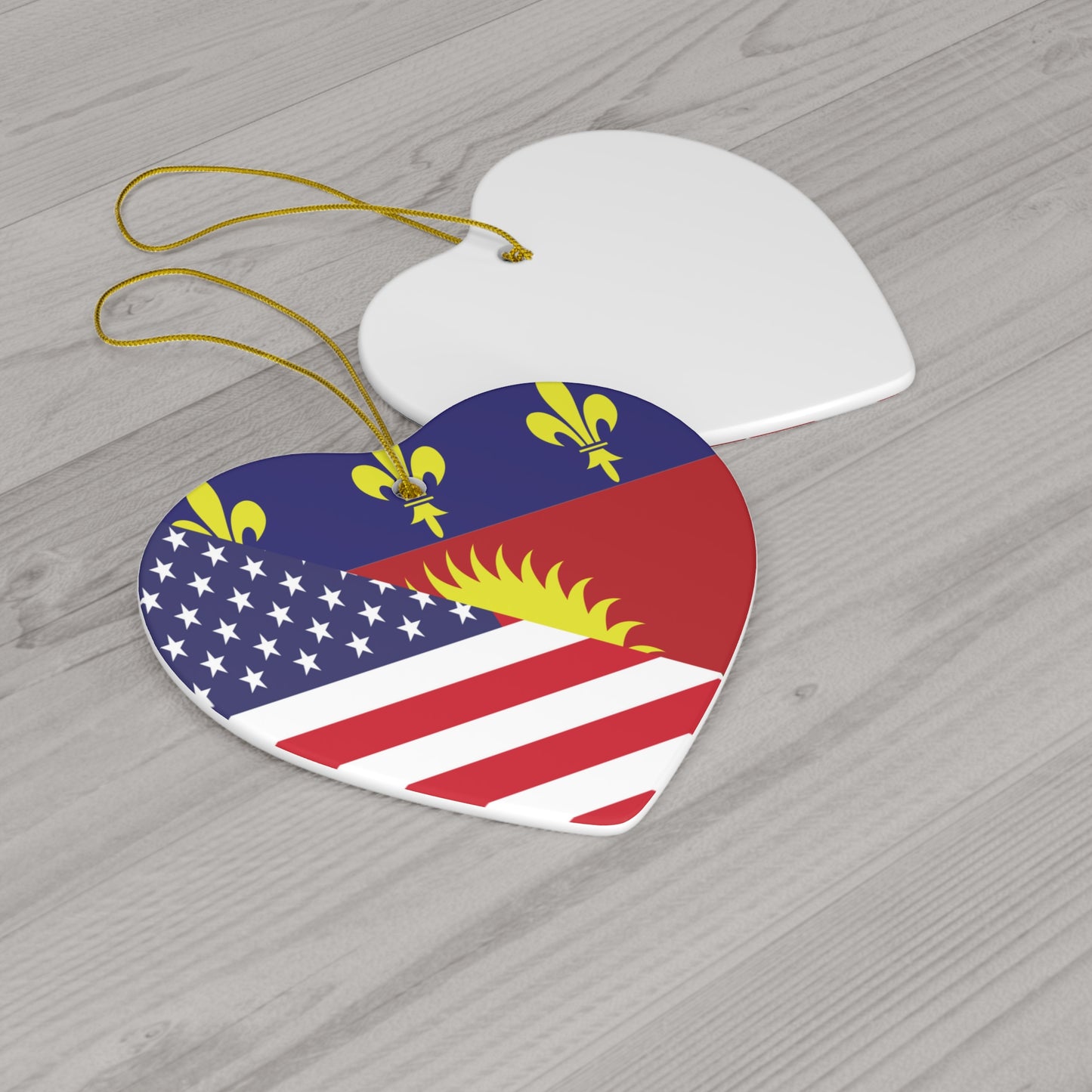 Guadeloupe American Flag Half Guadeloupean USA Ceramic Ornament | Christmas Tree Ornaments