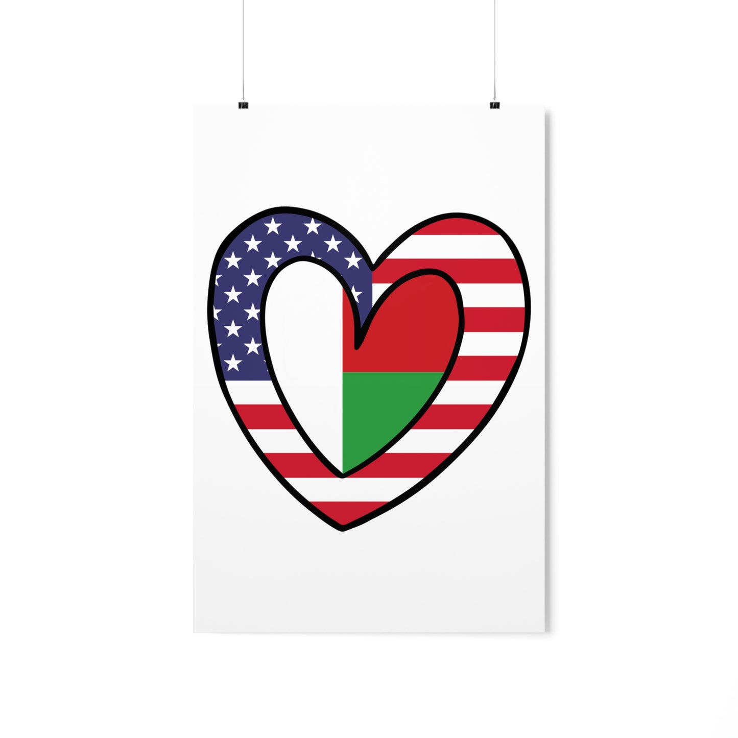 Madagascar American Heart Valentines Day Wedding Gift Half Madagascan USA Flag Premium Matte Poster