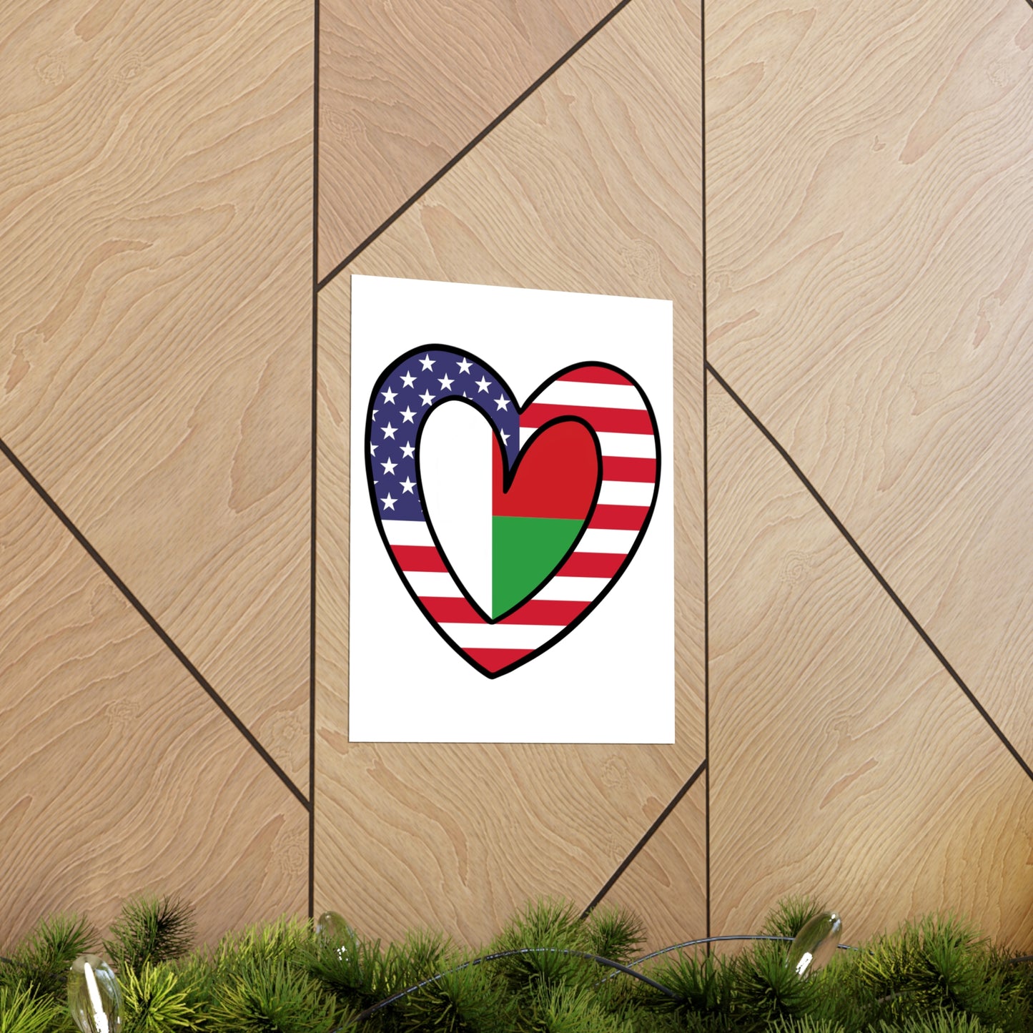 Madagascar American Heart Valentines Day Wedding Gift Half Madagascan USA Flag Premium Matte Poster