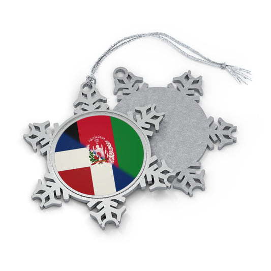 Dominican Republic Afghanistan Flag | DR Afghan Pewter Snowflake Ornament