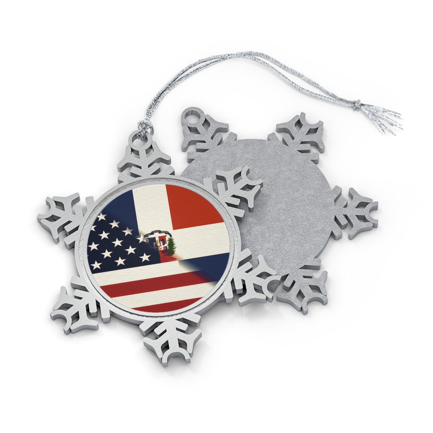 Dominican Republic America Flag | US D.R. Pewter Snowflake Ornament