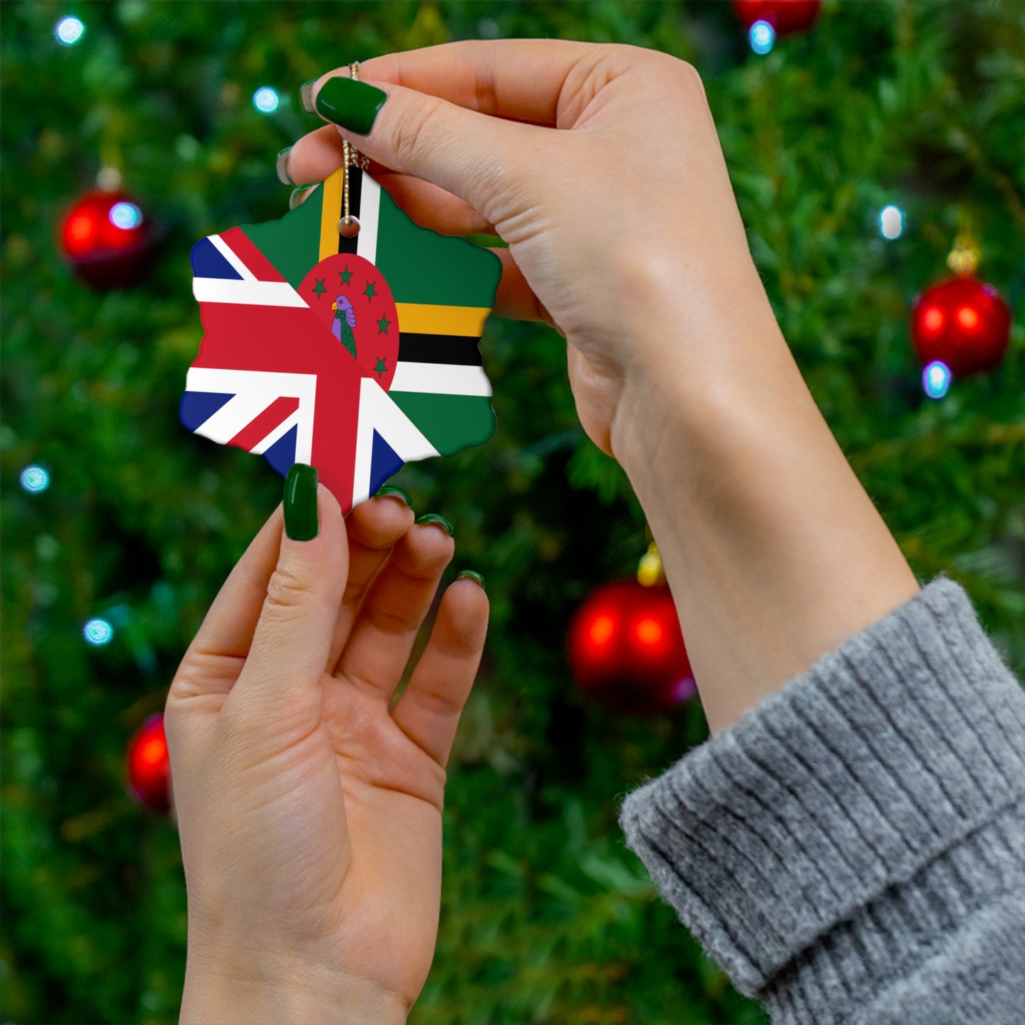 UK Union Jack Dominica Flag Half Dominican United Kingdom Ceramic Ornament | Christmas Tree Ornaments