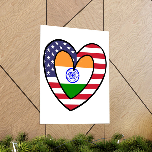 American Asian Indian Flag Inner Heart USA India Premium Matte Poster